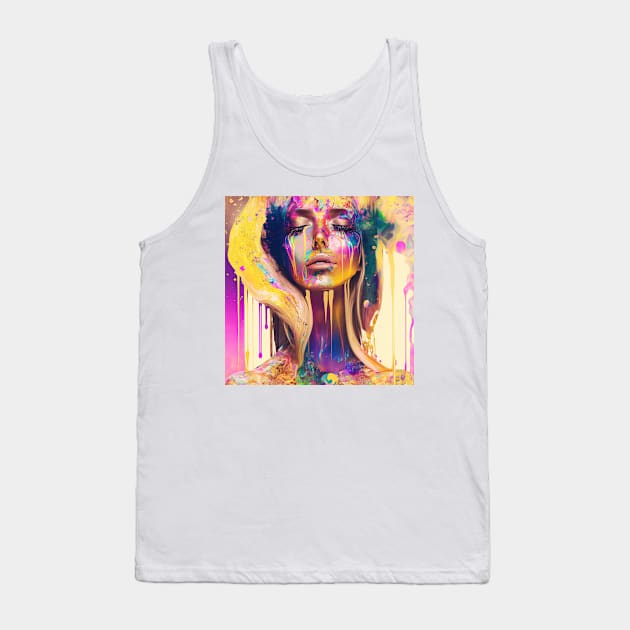 Basking in the Sunshine - Emotionally Fluid Collection - Psychedelic Paint Drip Portraits Tank Top by JensenArtCo